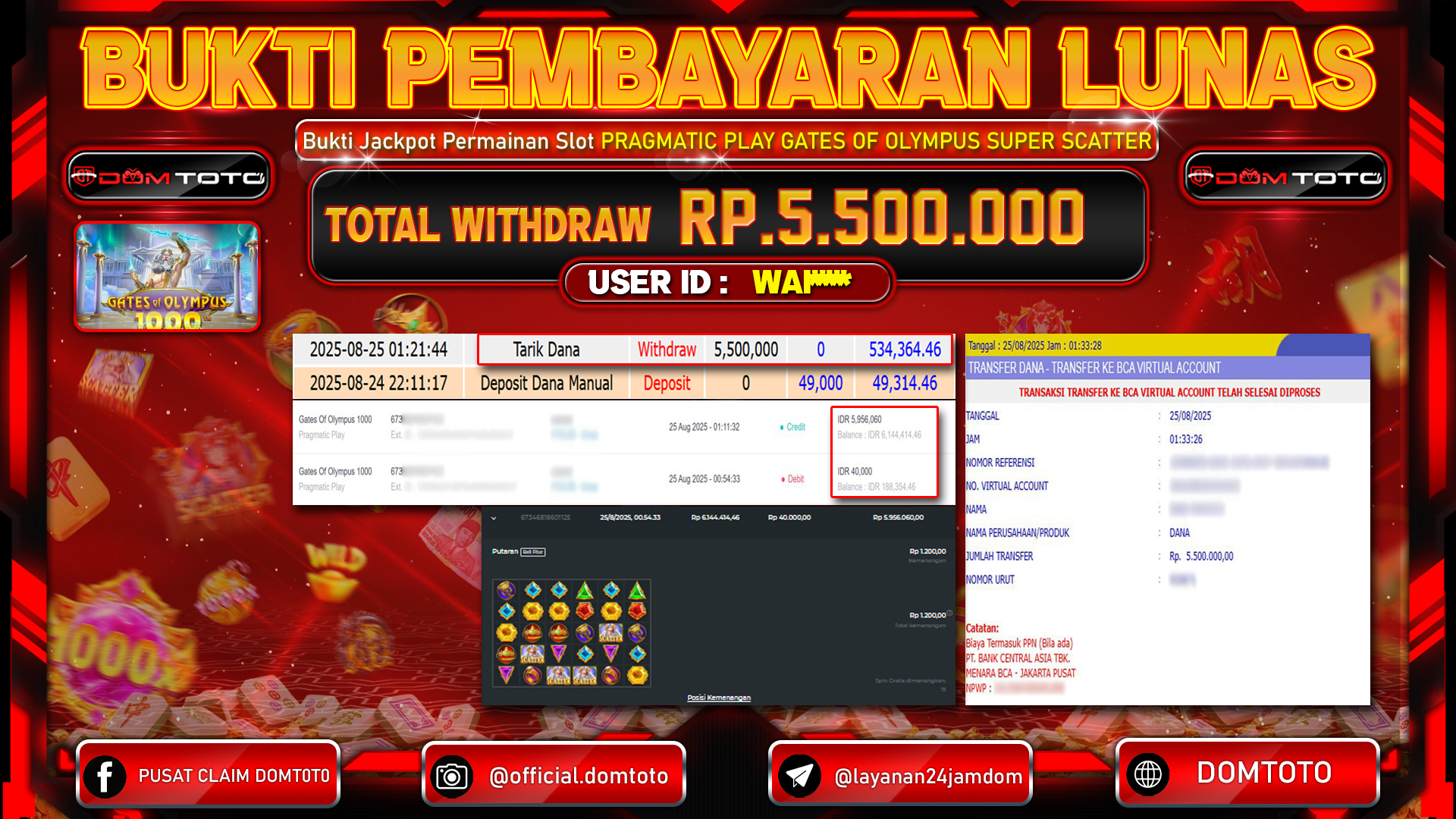JACKPOT SLOT GATES OF OLYMPUS 1000  25 AGUSTUS  2025